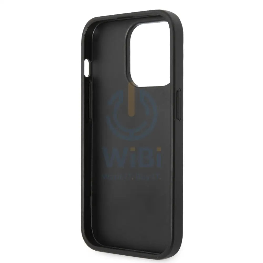 Guess Apple iPhone 14 Pro PU Leather Saffiano Case with Metal Logo & Hot Stamp Stripes - Black Accessories > Mobiles &