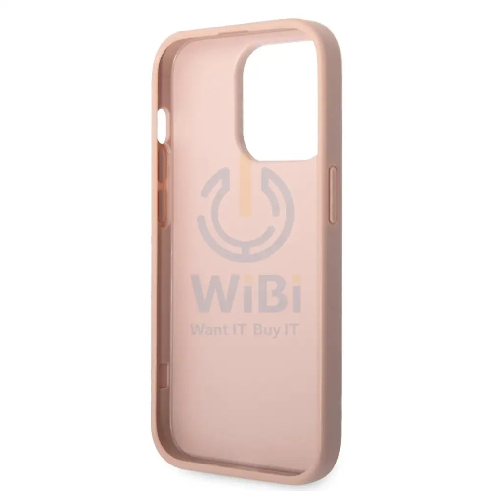 Guess iPhone 14 Pro Max PU Saffiano Case with Double Cardslot & Metal Triangle Logo - Pink Accessories > Mobiles &