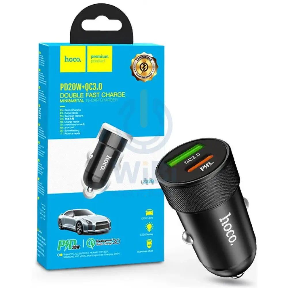 Hoco Car Charger Z32B Speed Up QC3.0 + PD20W Double Fast Charge - Black Accessories > Power Adapters