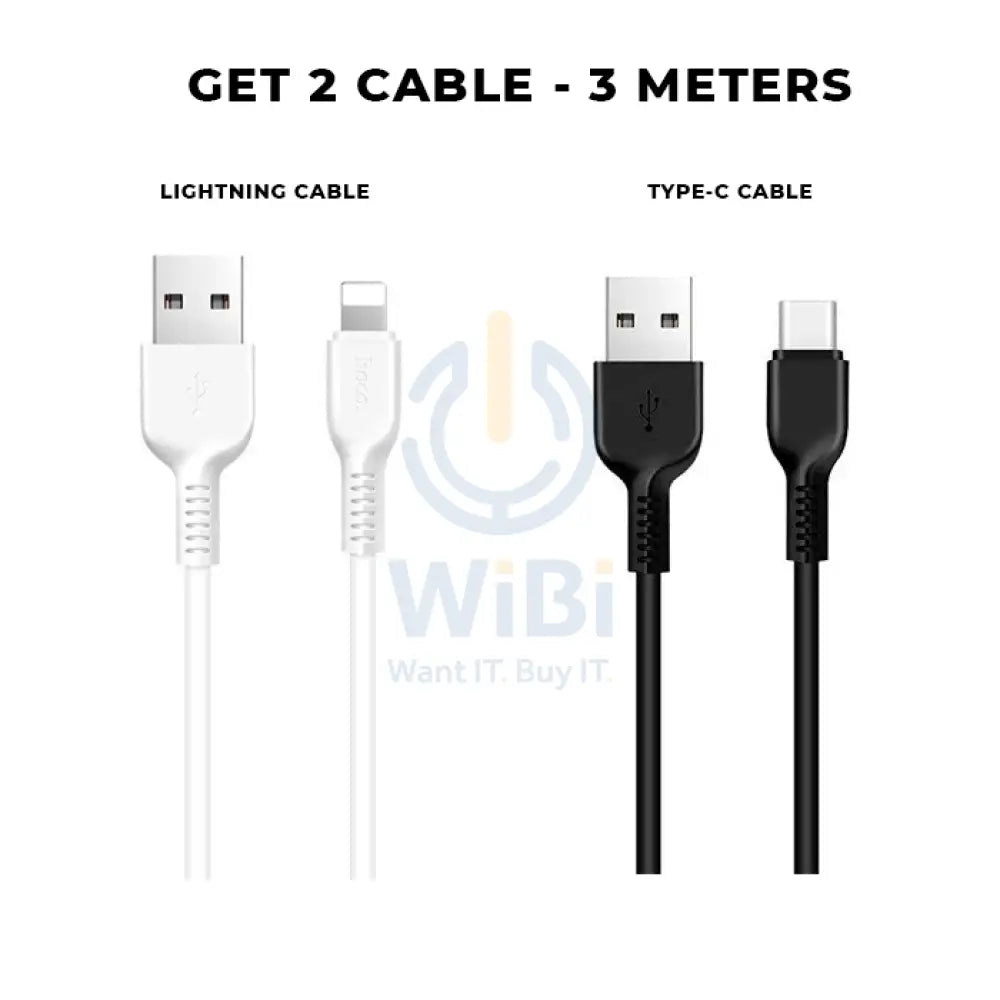 Hoco Flash Charging Cable - 3 Meter / Lightning / Type-C / White / Black / Pack of 2 Accessories > Cables & Converters