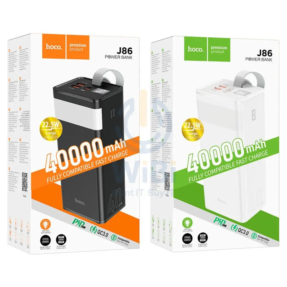 Hoco J86 Power Bank Powermaster - 22.5W / 40000mAh / Black Accessories > Power Adapters