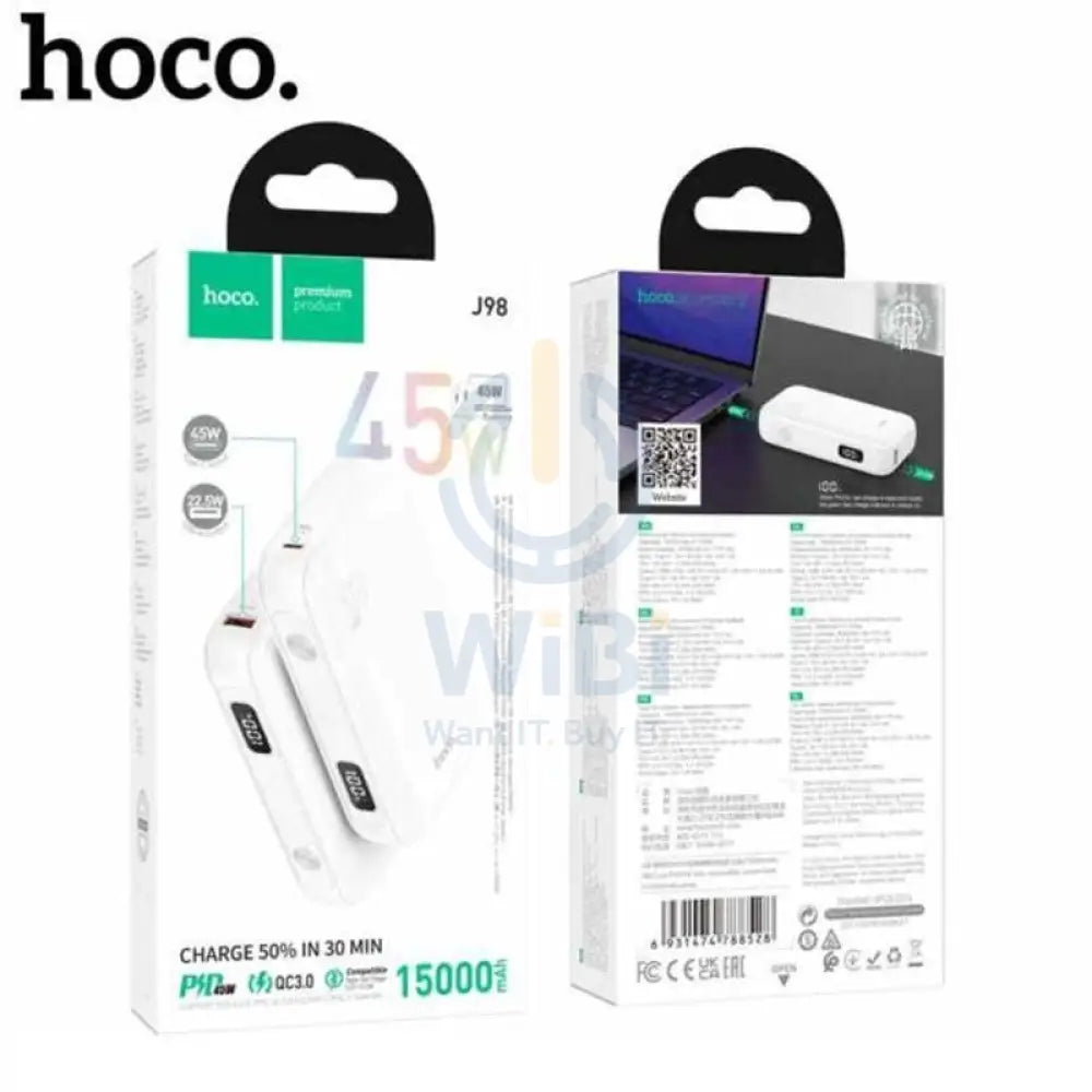 Hoco J98 Power Bank PD45W 15000mAh - White Accessories > Power Bank