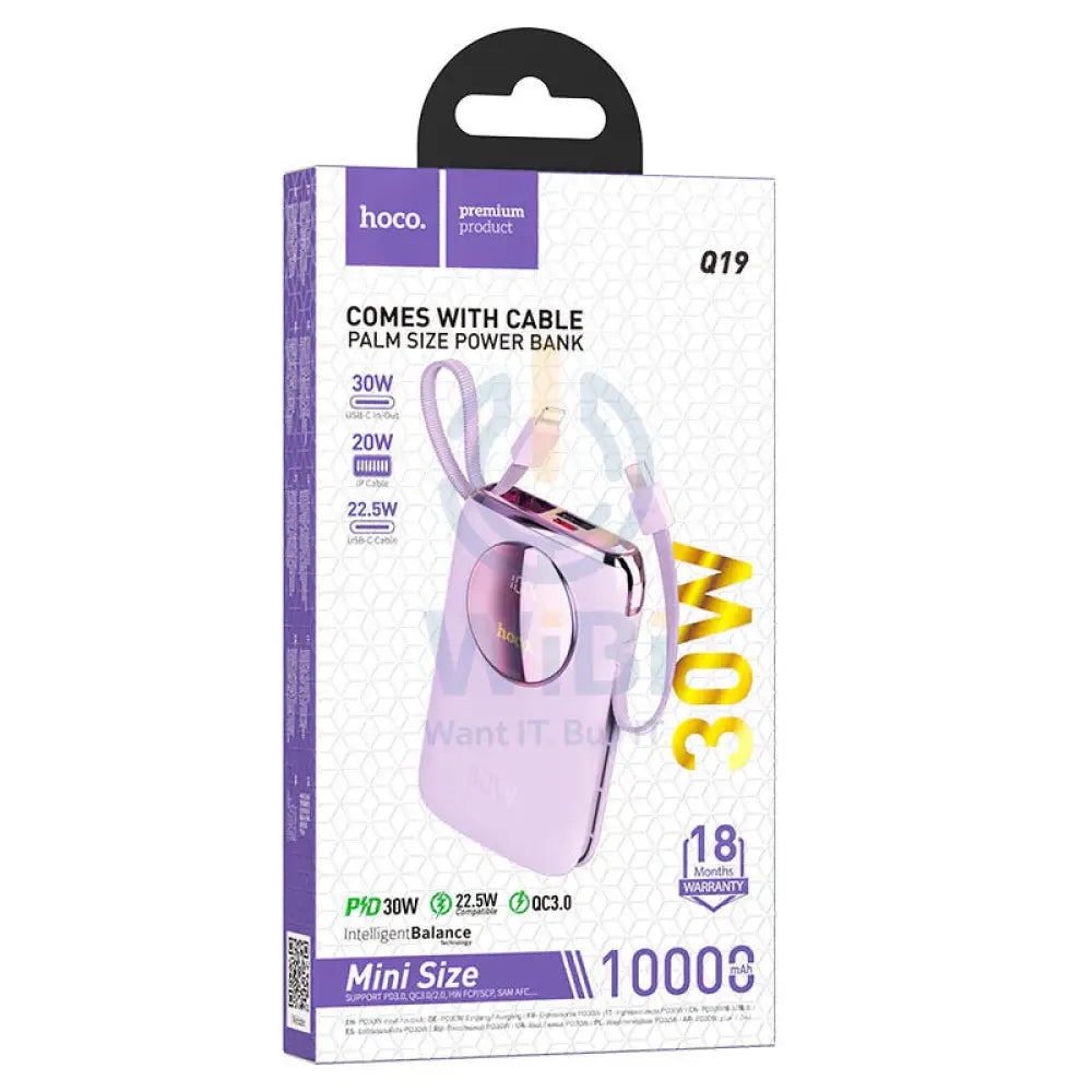 Hoco Q19 Lucky Power Bank with Digital Display and Cable - 30W / 10000mAh / Purple Accessories > Power Bank