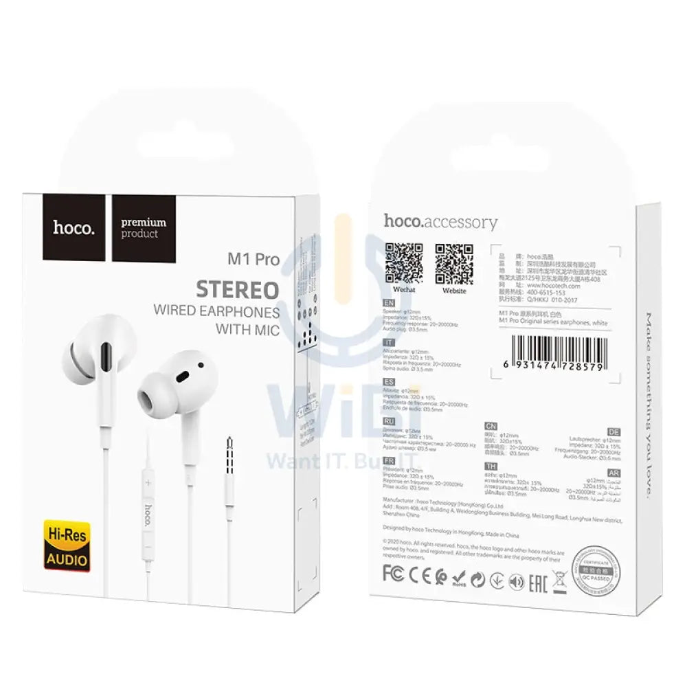 Hoco Wired earphones 3.5mm M1 Pro Original series with mic – White Accessories > Audio > Headphones