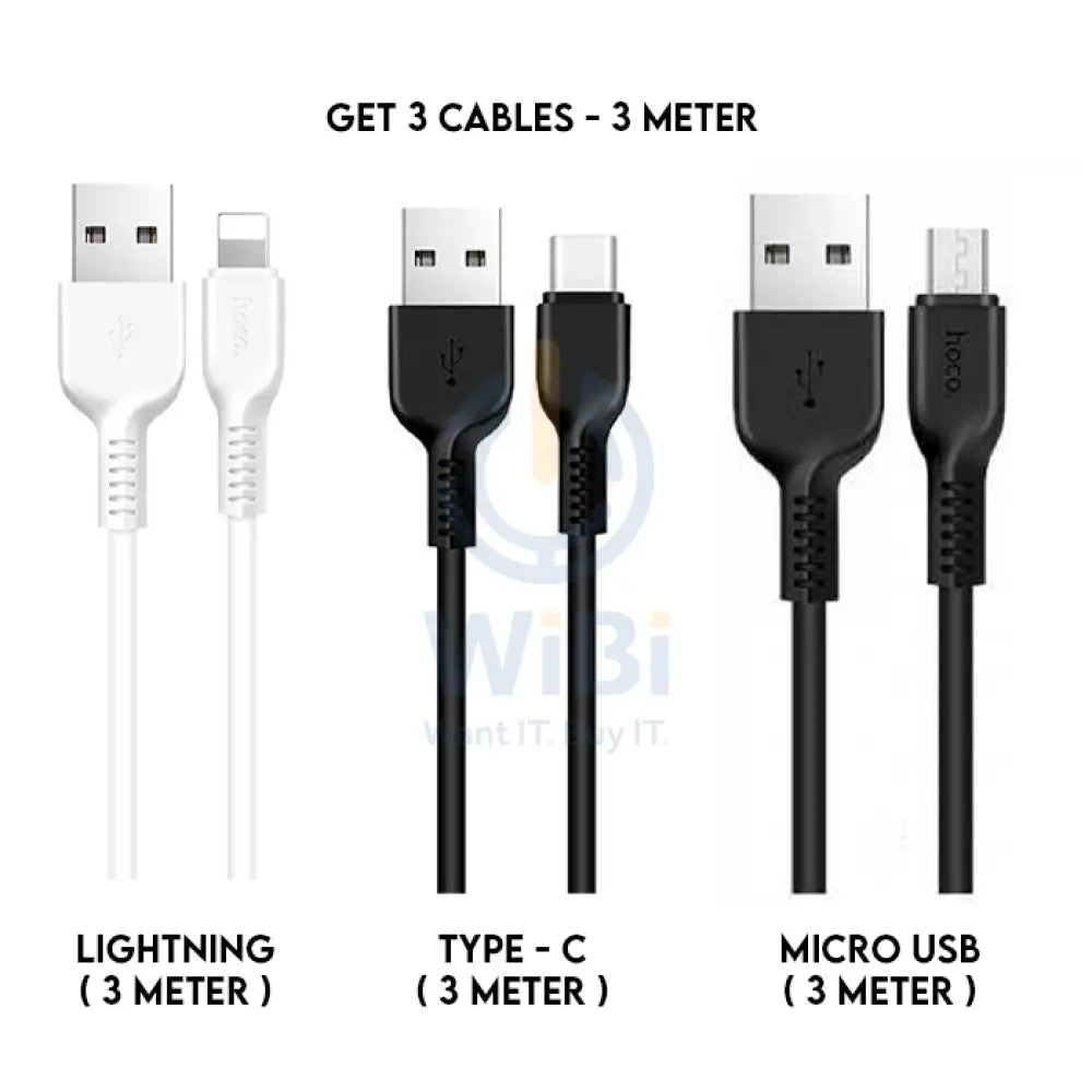 Hoco X20 Flash Charging Data Cable - 3Meter / Type-C/ Lightning / Micro USB / Black / White Accessories > Cables &
