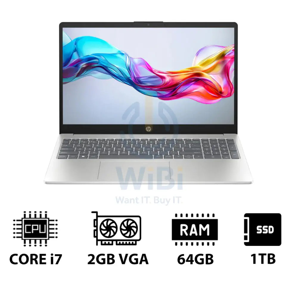 HP 15-FD0142NE - 15.6’’ FHD / i7 / 64GB / 1TB (NVMe M.2 SSD) / MX570 2GB VGA / DOS (Without OS) / 1YW / Natural Silver