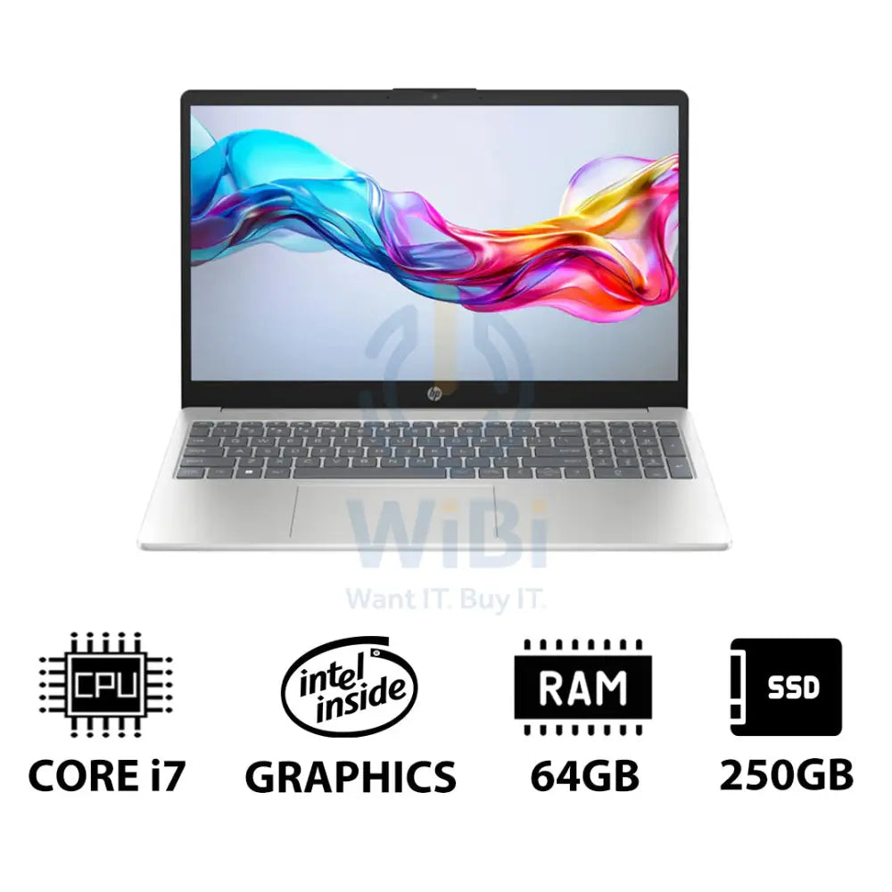 HP 15-FD0144NE - 15.6’’ FHD / i7 / 64GB / 250GB (NVMe M.2 SSD) / DOS (Without OS) / 1YW / Natural Silver - Laptop