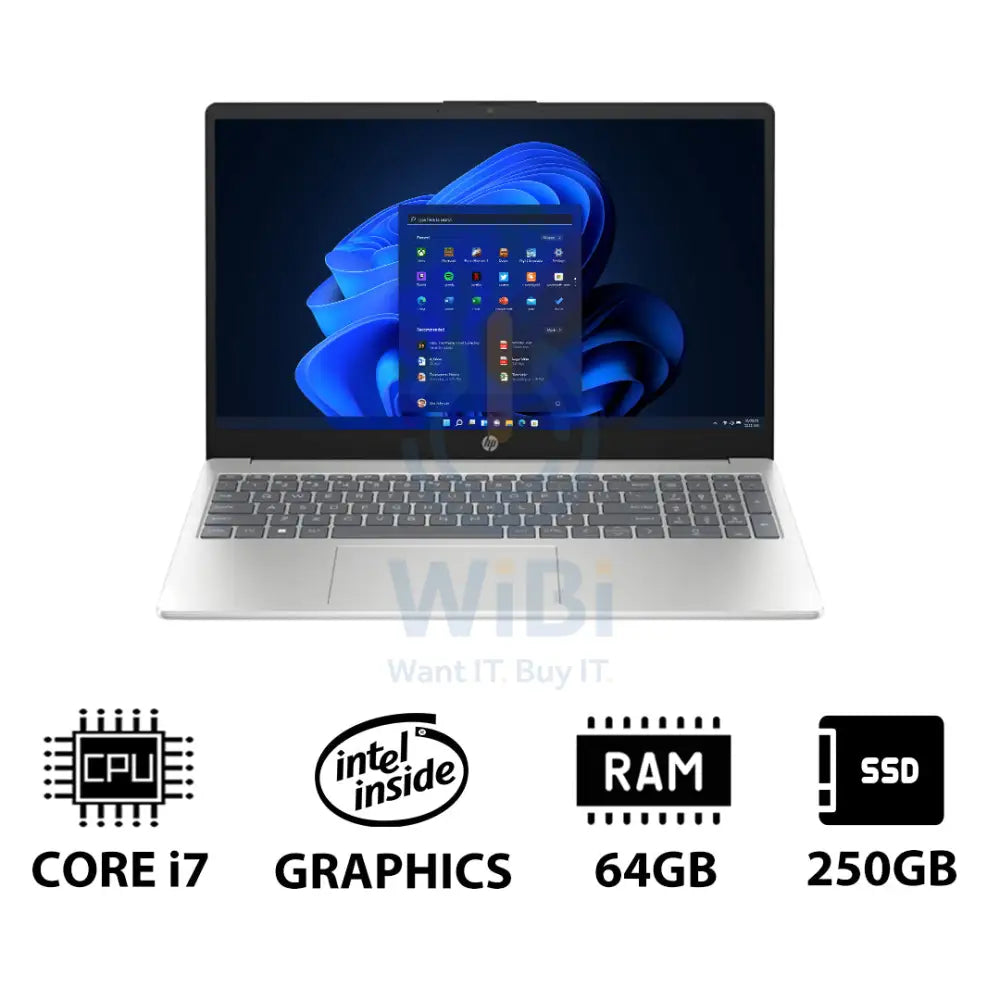 HP 15-FD0144NE - 15.6’’ FHD / i7 / 64GB / 250GB (NVMe M.2 SSD) / Win 11 Pro / 1YW / Natural Silver - Laptop Laptops