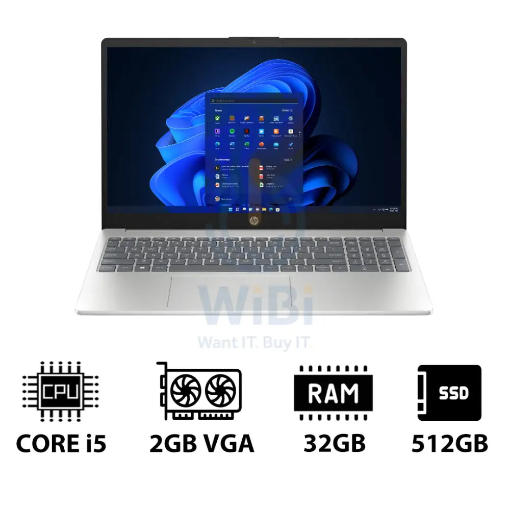 HP 15-FD0147NE - 15.6’’ FHD / i5 / 32GB / 512GB (NVMe M.2 SSD) / MX570 2GB VGA / Win 11 Pro / 1YW / Natural Silver