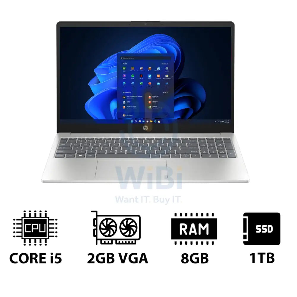 HP 15-FD0147NE - 15.6’’ FHD / i5 / 8GB / 1TB (NVMe M.2 SSD) / MX570 2GB VGA / Win 11 Pro / 1YW / Natural Silver