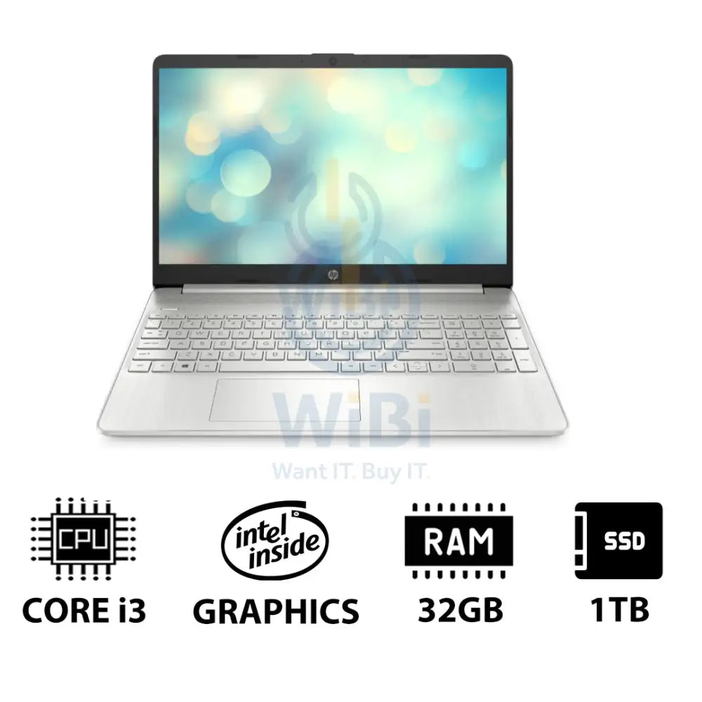 HP 15S-FQ5210NE - 15.6’’ FHD / i3 / 32GB / 1TB (NVMe M.2 SSD) / DOS (Without OS) / 1YW / Natural silver - Laptop Laptops