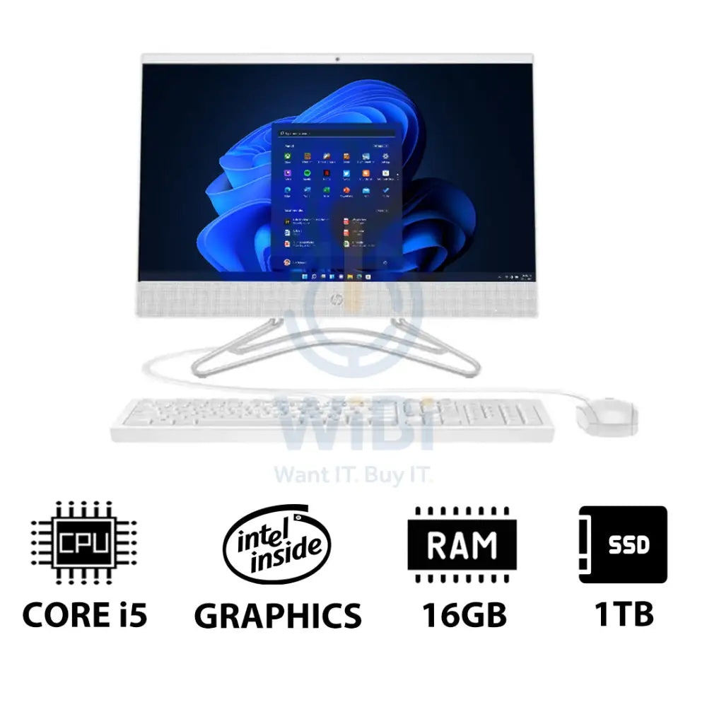 HP 200 G4 AIO PC - i5 / 16GB / 1TB (NVME M.2 SSD) / 21.5’’ FHD Non-Touch / Win 11 Pro / 1YW / Snow White - Desktop