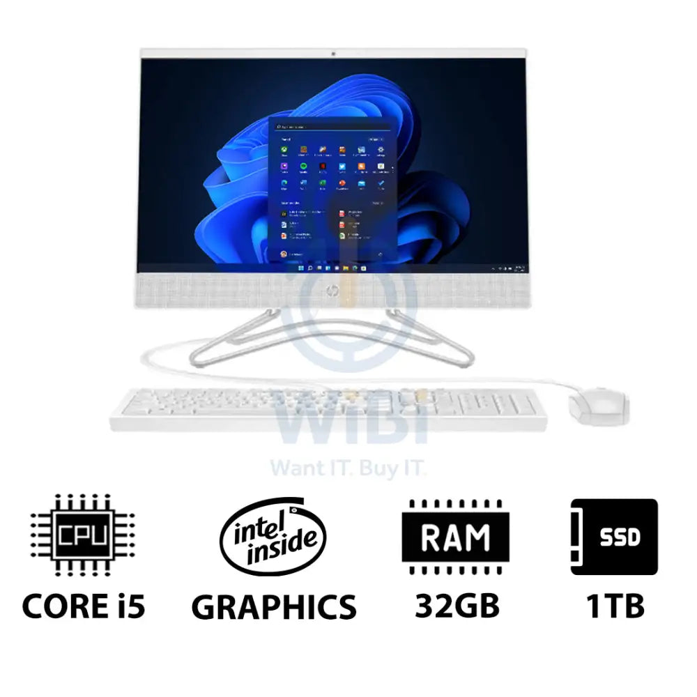 HP 200 G4 AIO PC - i5 / 32GB / 1TB (NVME M.2 SSD) / 21.5’’ FHD Non-Touch / Win 11 Pro / 1YW / Snow White - Desktop