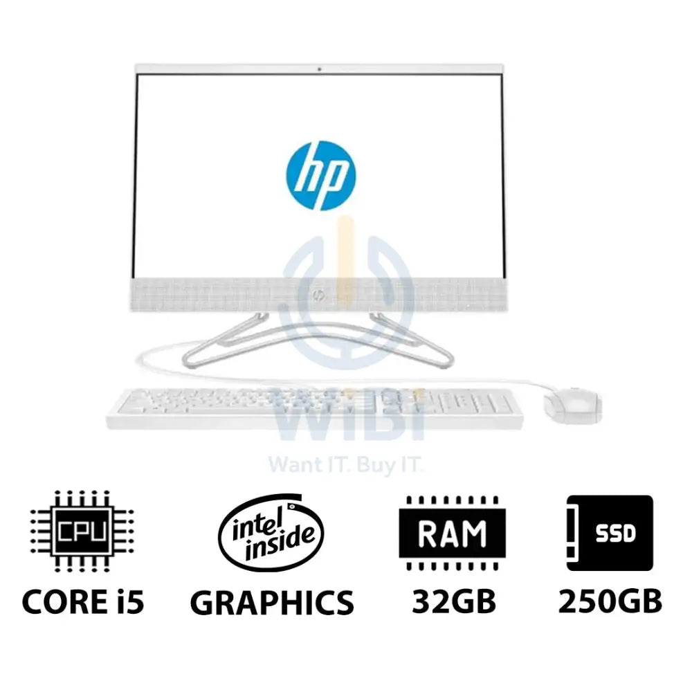 HP 200 G4 AIO PC - i5 / 32GB / 250GB (NVME M.2 SSD) / 21.5’’ FHD Non-Touch / DOS (Without OS) / 1YW / Snow White