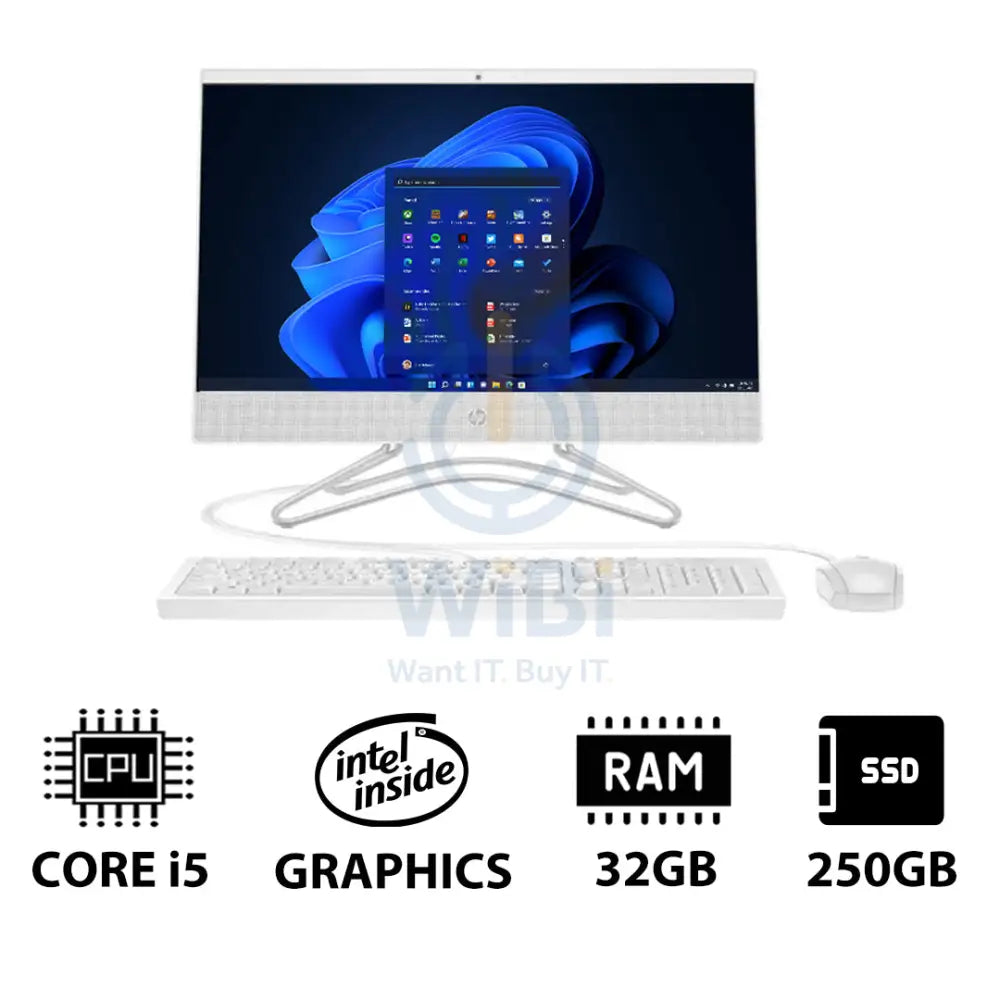 HP 200 G4 AIO PC - i5 / 32GB / 250GB (NVME M.2 SSD) / 21.5’’ FHD Non-Touch / Win 11 Pro / 1YW / Snow White - Desktop