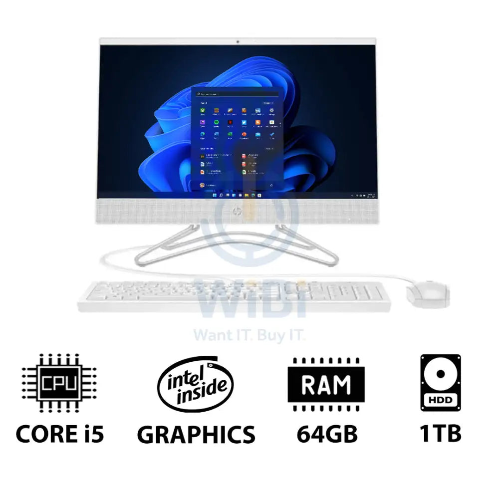 HP 200 G4 AIO PC - i5 / 64GB / 1TB HDD / 21.5’’ FHD Non-Touch / Win 11 Pro / 1YW / Snow White - Desktop Desktop &
