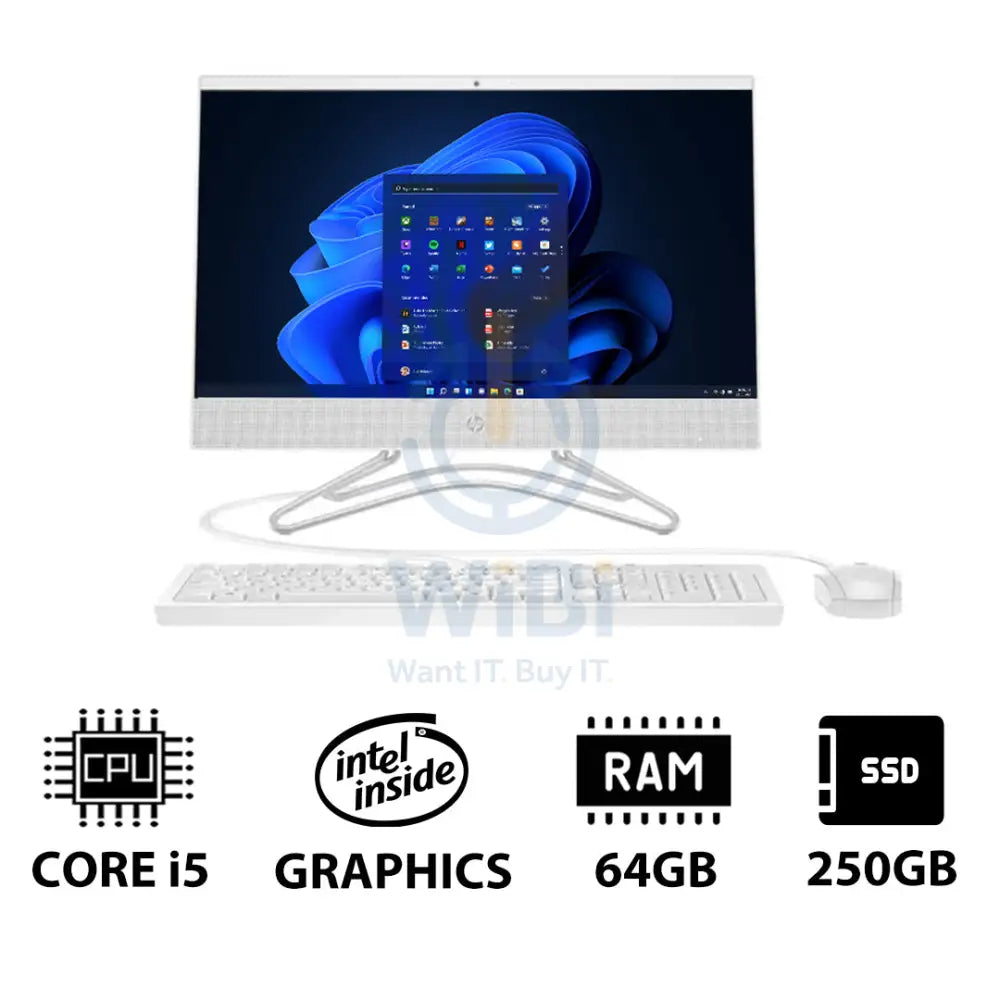 HP 200 G4 AIO PC - i5 / 64GB / 250GB (NVME M.2 SSD) / 21.5’’ FHD Non-Touch / Win 11 Pro / 1YW / Snow White - Desktop