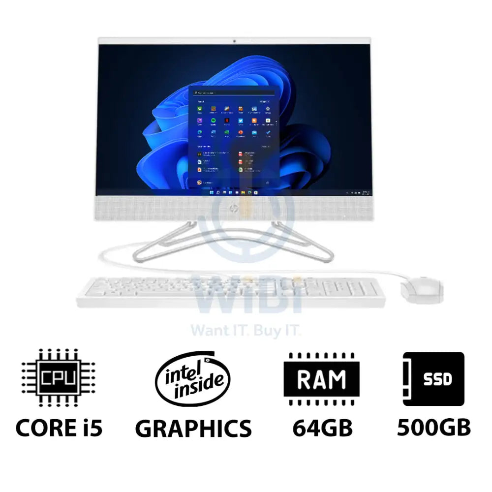 HP 200 G4 AIO PC - i5 / 64GB / 500GB (NVME M.2 SSD) / 21.5’’ FHD Non-Touch / Win 11 Pro / 1YW / Snow White - Desktop