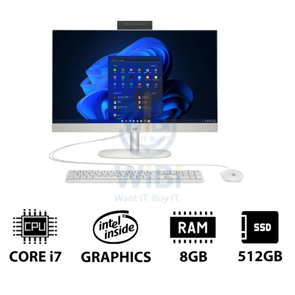 HP 24-CR0040NE AIO PC - 23.8’’ FHD Non-Touch / i7 / 8GB / 512GB (NVMe M.2 SSD) / Win 11 Pro / 1YW / Shell White