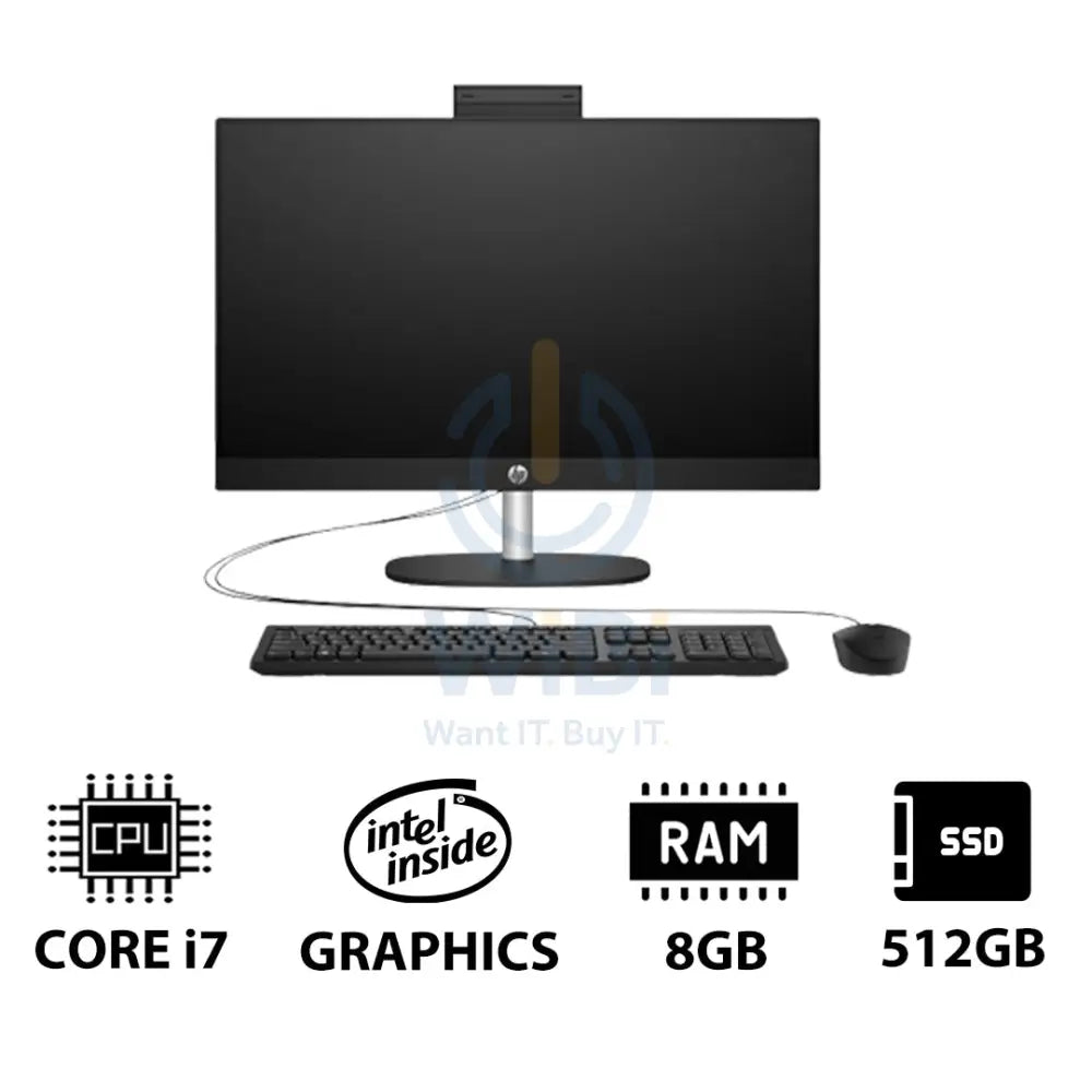 HP 24-CR0041NE AIO PC - 23.8’’ FHD Non-Touch / i7 / 8GB / 512GB (NVMe M.2 SSD) / DOS (Without OS) / 1YW / Jet Black