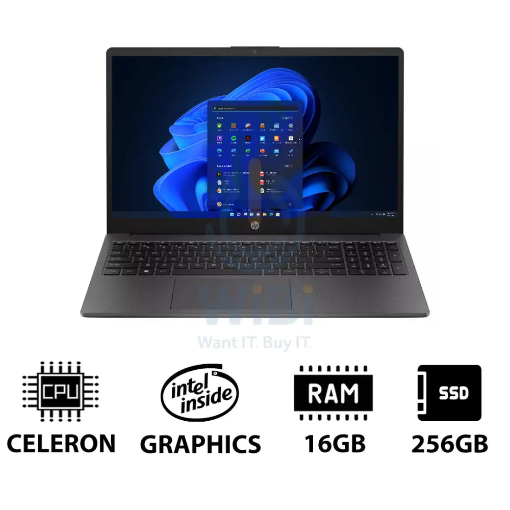HP 250 G10 - 15.6’’ HD / Celeron / 16GB / 256GB (NVMe M.2 SSD) / Win 11 Pro / 1YW / Dark Ash Silver - Laptop Laptops