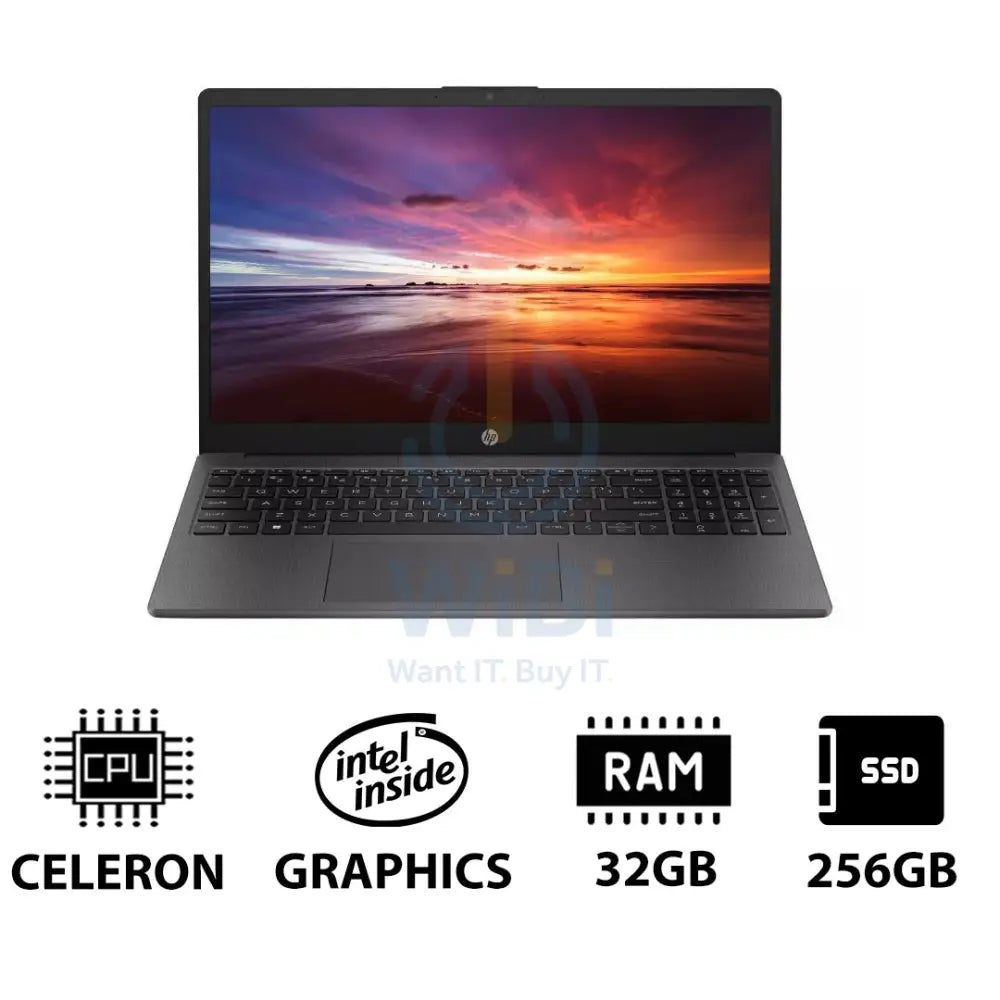 HP 250 G10 - 15.6’’ HD / Celeron / 32GB / 256GB (NVMe M.2 SSD) / DOS (Without OS) / 1YW / Dark Ash Silver - Laptop
