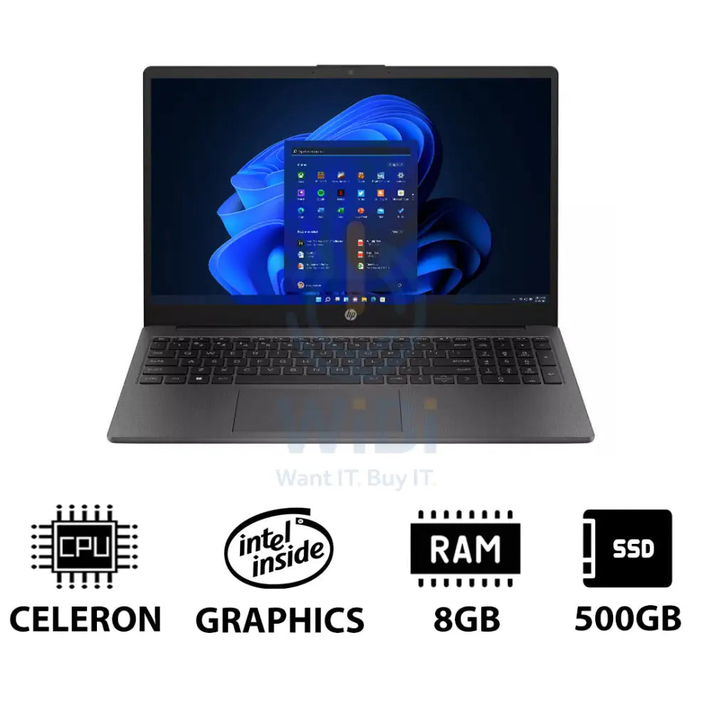 HP 250 G10 - 15.6’’ HD / Celeron / 8GB / 500GB (NVMe M.2 SSD) / Win 11 Pro / 1YW / Dark Ash Silver - Laptop Laptops