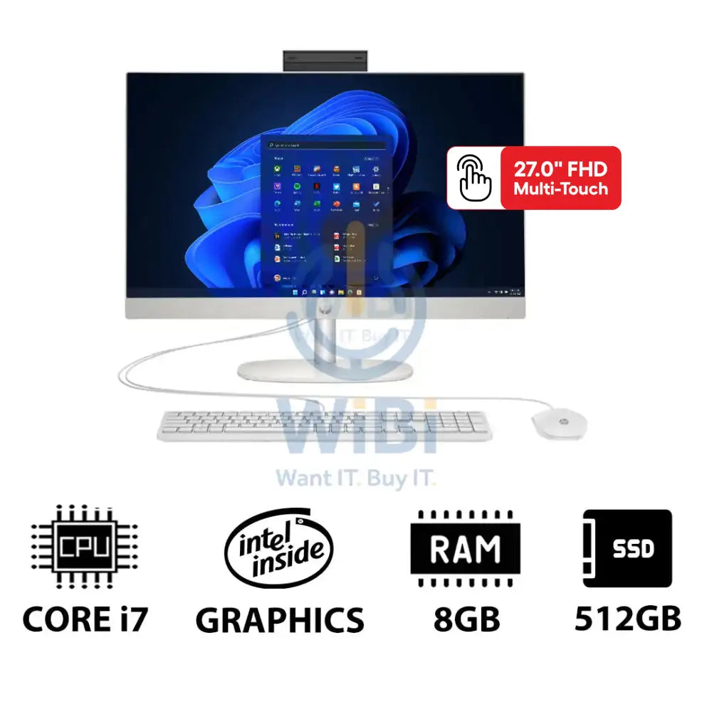 HP 27 CR0010NE AIO PC i7 / 8GB / 512GB (NVMe M.2 SSD) / 27’’ FHD Touch / Win 11 Pro / 1YW / Shell White Desktop Desktop