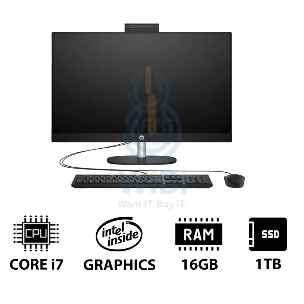 HP 27-CR0011NE AIO PC - i7 / 16GB / 1TB (NVMe M.2 SSD) / 27’’ FHD Touch / DOS (Without OS) / 1YW / Jet Black - Desktop