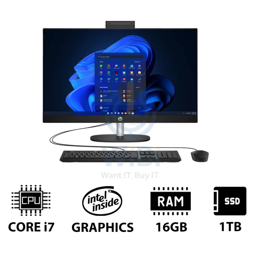 HP 27-CR0011NE AIO PC - i7 / 16GB / 1TB (NVMe M.2 SSD) / 27’’ FHD Touch / Win 11 Pro / 1YW / Jet Black - Desktop