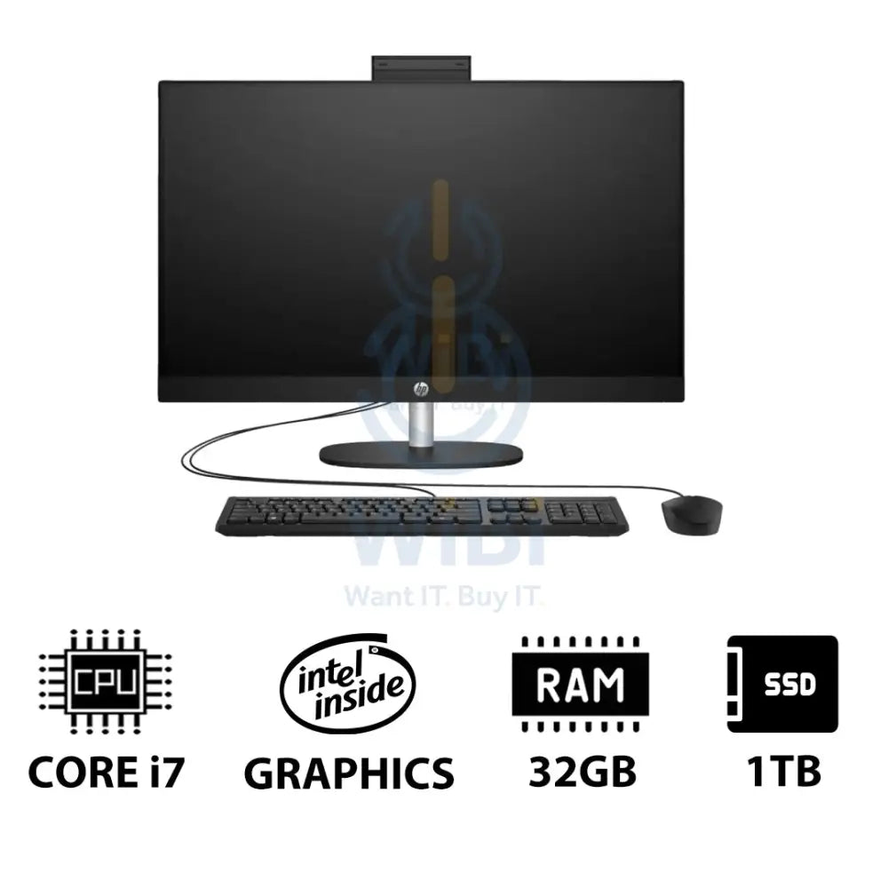 HP 27-CR0011NE AIO PC - i7 / 32GB / 1TB (NVMe M.2 SSD) / 27’’ FHD Touch / DOS (Without OS) / 1YW / Jet Black - Desktop