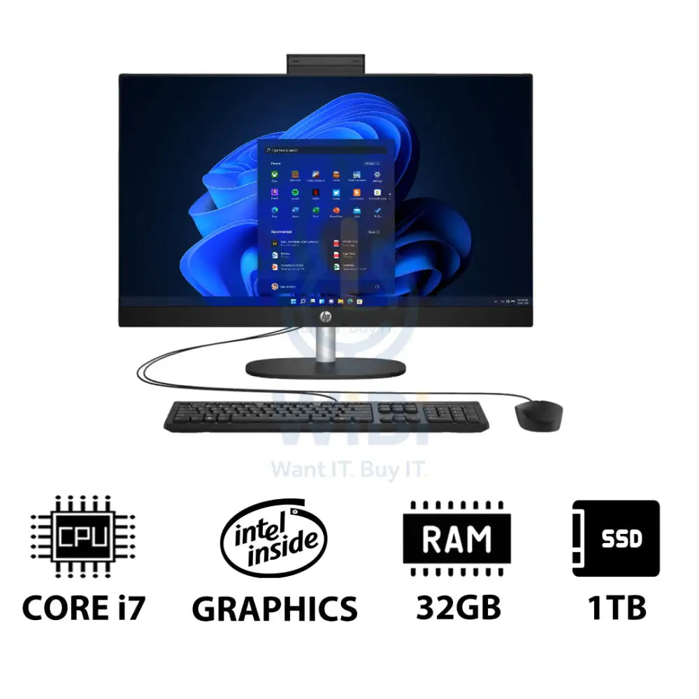 HP 27-CR0011NE AIO PC - i7 / 32GB / 1TB (NVMe M.2 SSD) / 27’’ FHD Touch / Win 11 Pro / 1YW / Jet Black - Desktop