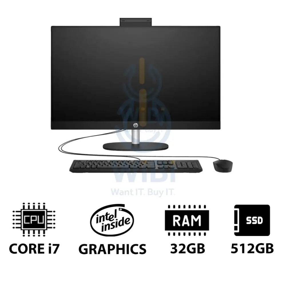HP 27-CR0011NE AIO PC - i7 / 32GB / 512GB (NVMe M.2 SSD) / 27’’ FHD Touch / DOS (Without OS) / 1YW / Jet Black