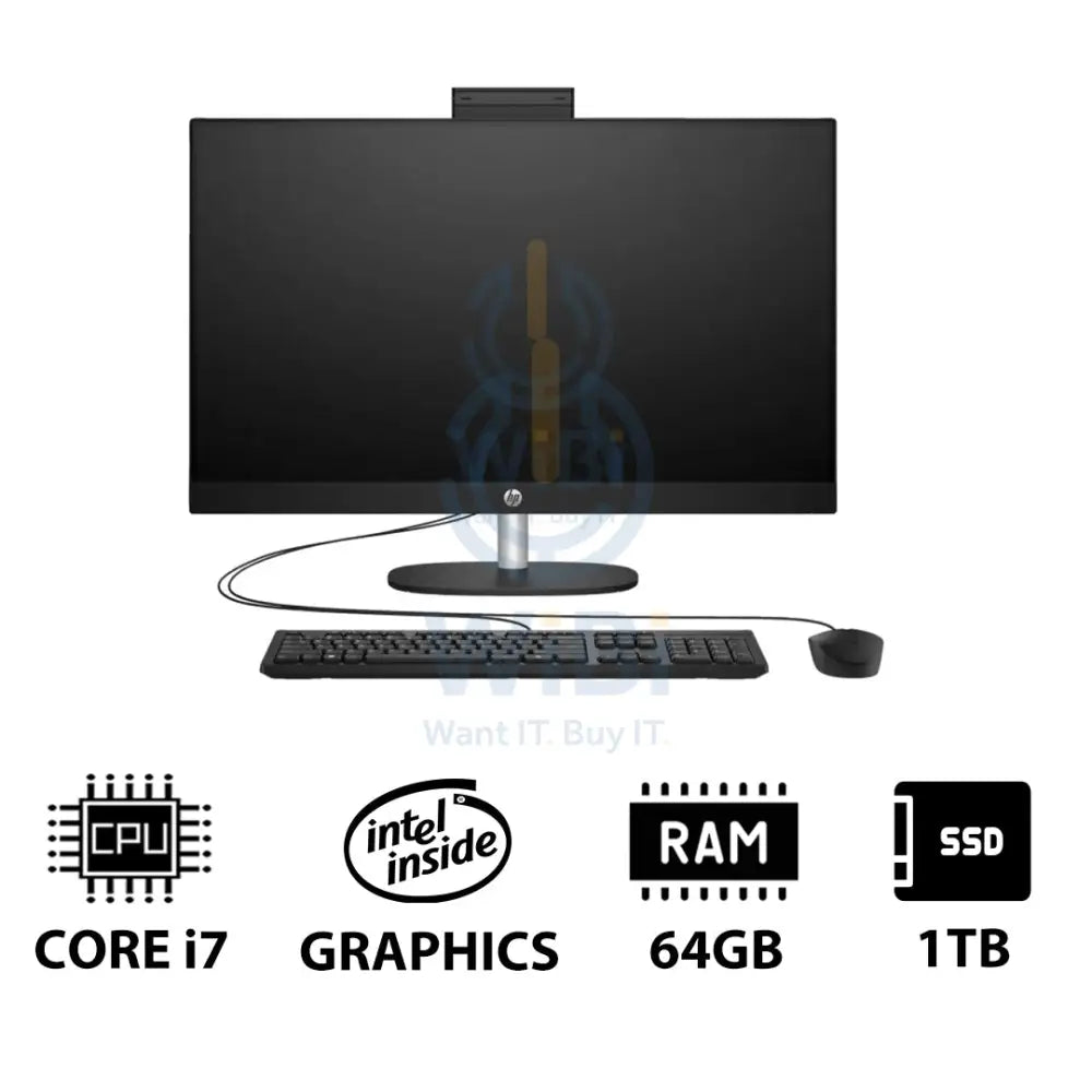 HP 27-CR0011NE AIO PC - i7 / 64GB / 1TB (NVMe M.2 SSD) / 27’’ FHD Touch / DOS (Without OS) / 1YW / Jet Black - Desktop