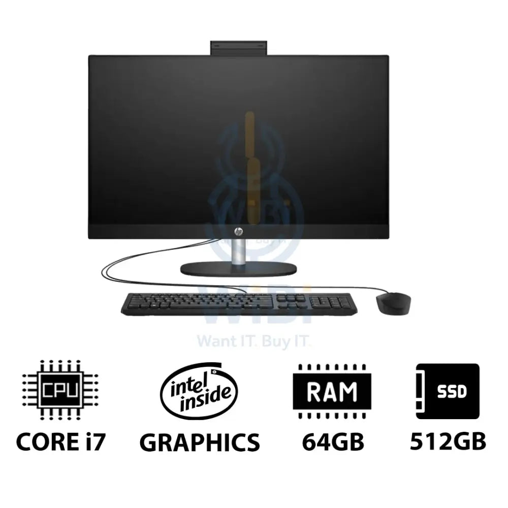 HP 27-CR0011NE AIO PC - i7 / 64GB / 512GB (NVMe M.2 SSD) / 27’’ FHD Touch / DOS (Without OS) / 1YW / Jet Black
