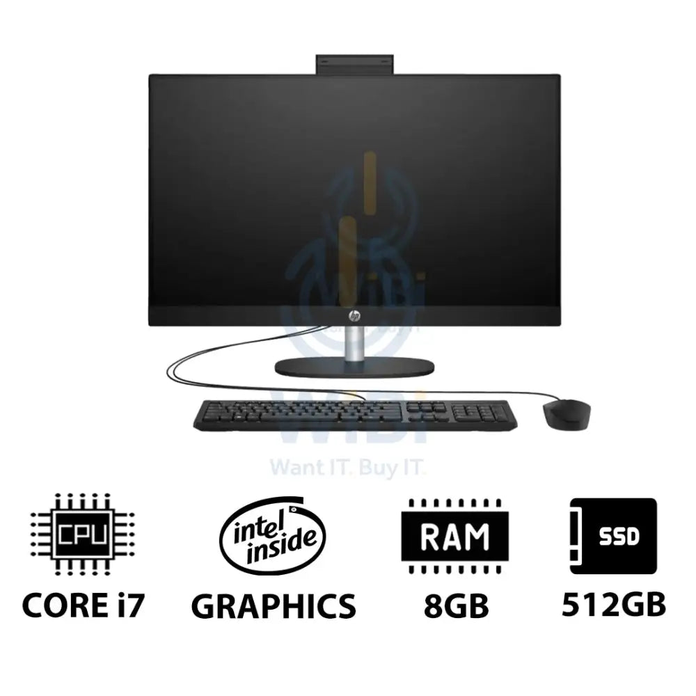 HP 27-CR0011NE AIO PC - i7 / 8GB / 512GB (NVMe M.2 SSD) / 27’’ FHD Touch / DOS (Without OS) / 1YW / Jet Black - Desktop