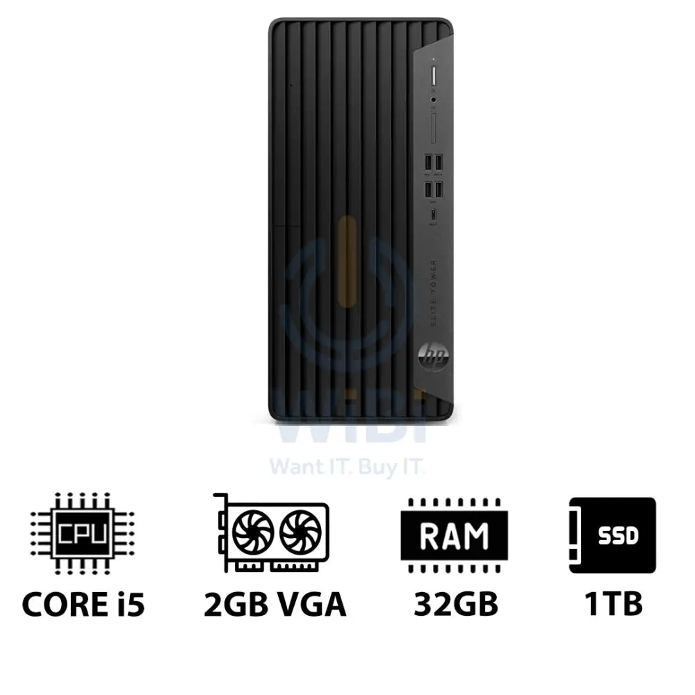 HP Elite Tower 800 G9 - i5 / 32GB / 1TB (NVMe M.2 SSD) / 2GB VGA / Win 10 Pro / 1YW - Desktop Desktop & All-In-One PCs