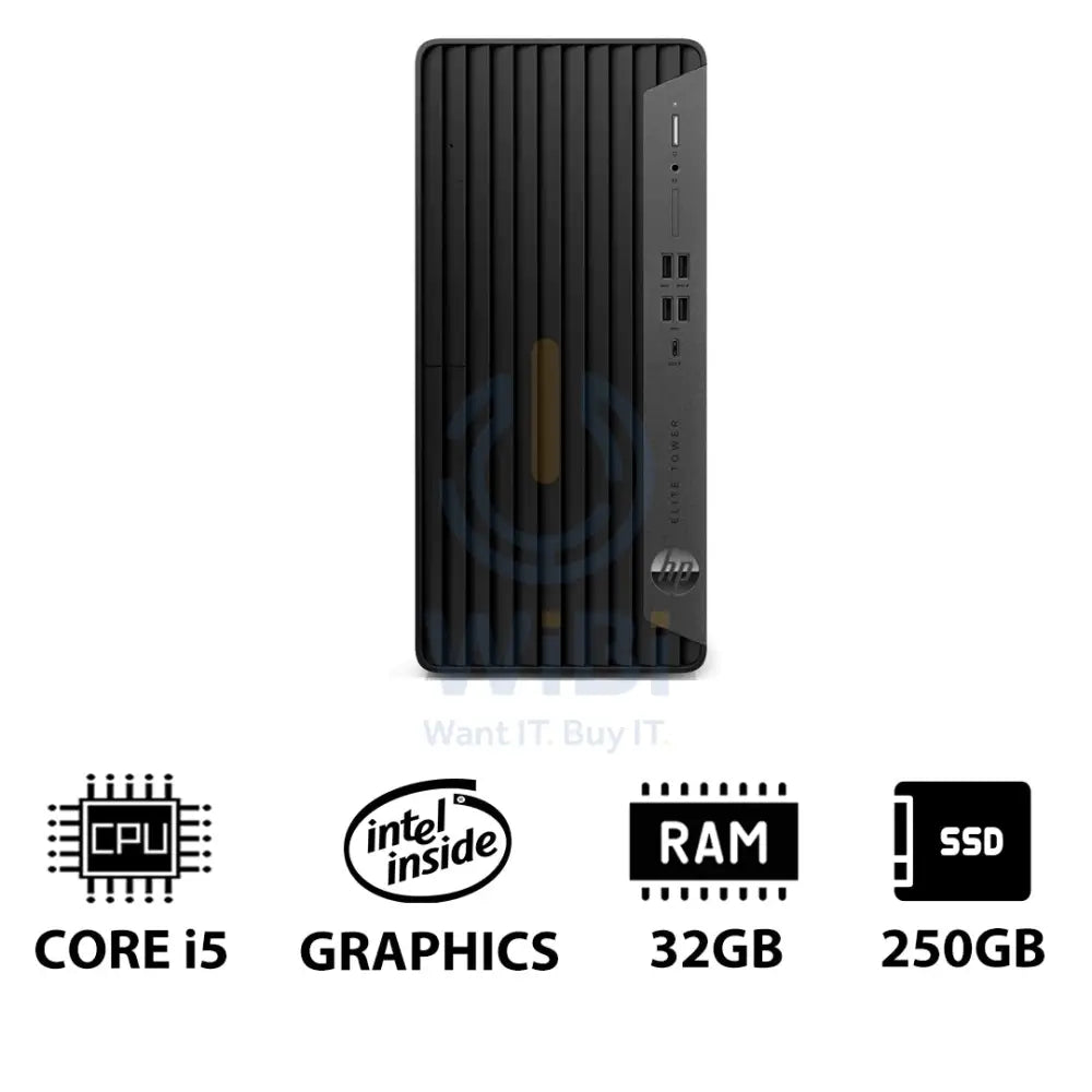 HP Elite Tower 800 G9 - i5 / 32GB / 250GB (NVMe M.2 SSD) / Win 10 Pro / 1YW - Desktop Desktop & All-In-One PCs >