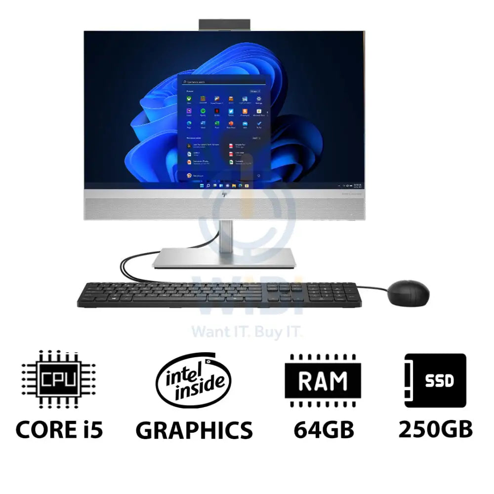 HP EliteOne 840 G9 AIO PC - 23.8’’ FHD Non-Touch / i5 / 64GB / 250GB (NVMe M.2 SSD) / Win 11 Pro / 1YW - Desktop