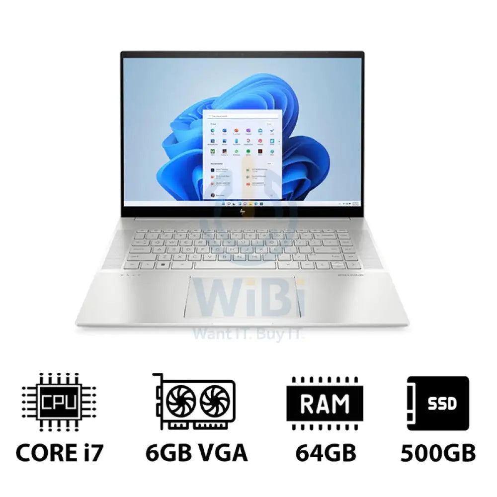 HP ENVY 16-H0056NE - 16’’ WQXGA / i7 / 64GB / 500GB (NVMe M.2 SSD) / RTX 3060 6GB VGA / Win 11 Home / 1YW / Natural