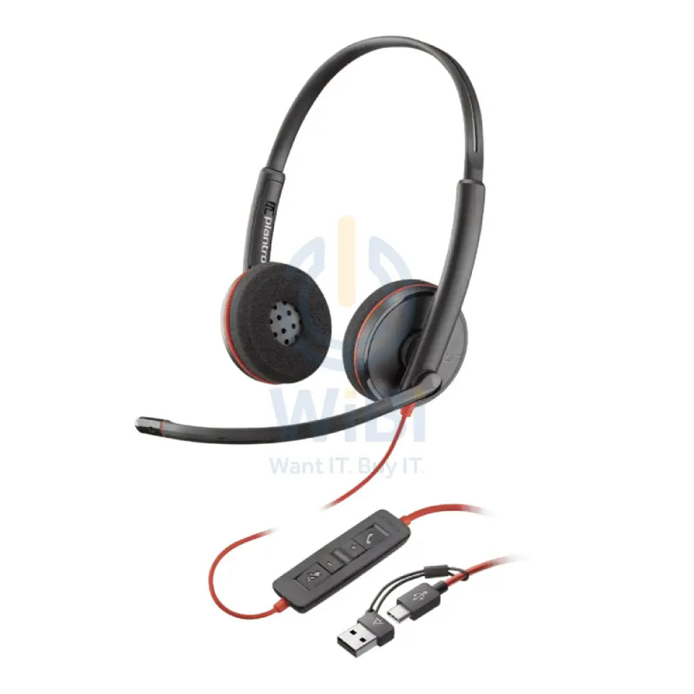 Poly Blackwire 3220 Stereo USB-C Headset - On-Ear / USB-C/A Adapter Accessories > Audio > Headphones