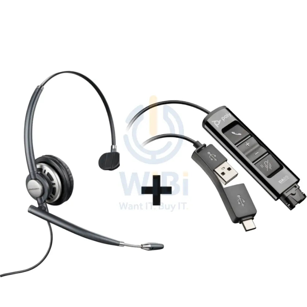 HP Poly EncorePro HW710 Single Ear Headset + HP Poly DA85 USB to QD Black Adapter Accessories > Audio > Headphones