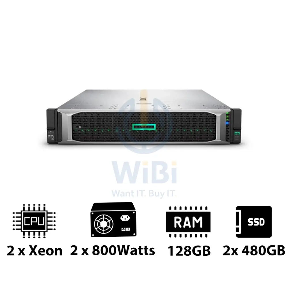 HP ProLiant DL380 G10 - 2x Xeon-2.40GHz / 2x 10-Cores / 128GB / 2x 480GB SSD / 2x 800Watts / Rack(2U) Server &