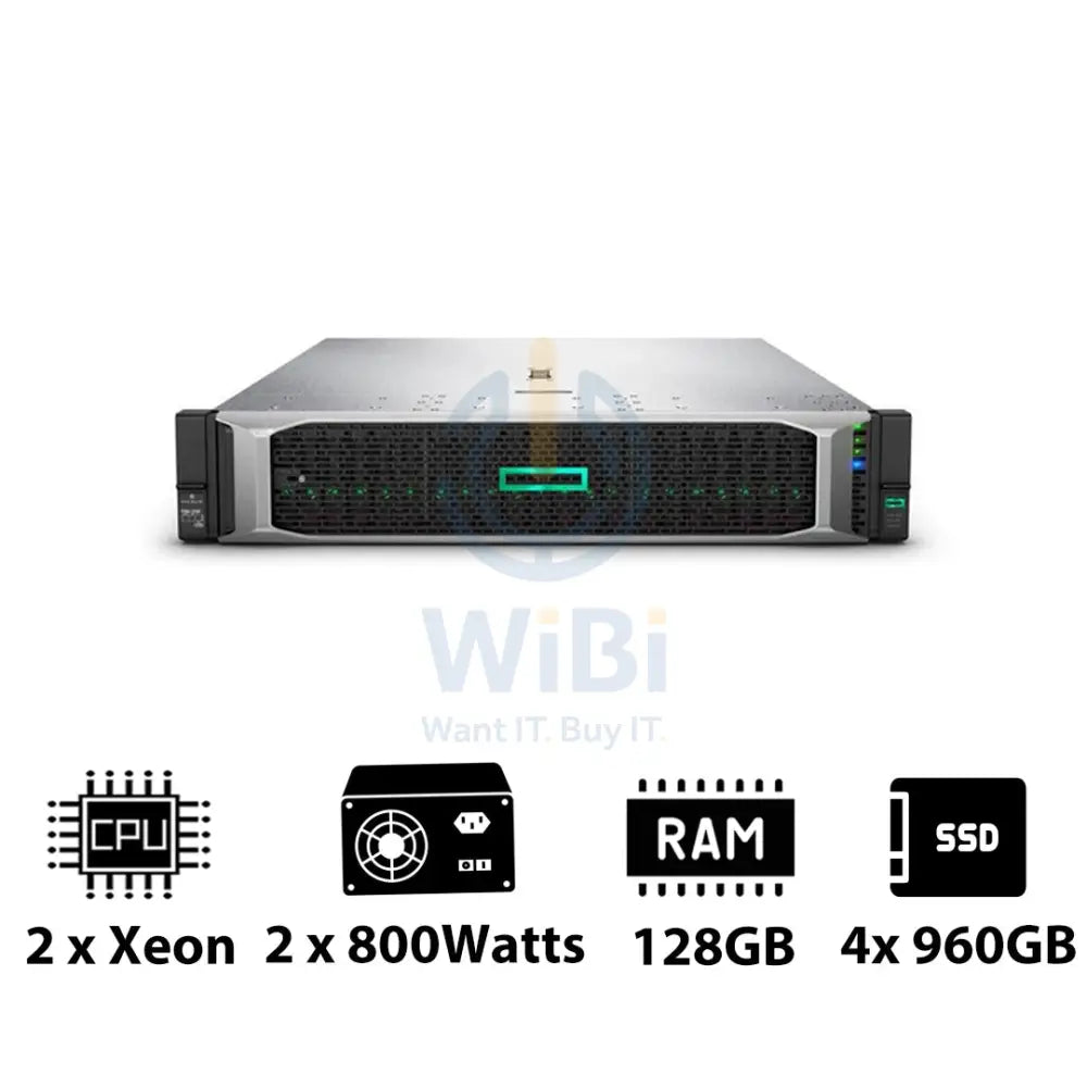 HP ProLiant DL380 G10 - 2x Xeon-2.40GHz / 2x 10-Cores / 128GB / 4x 960GB SSD / 2x 800Watts / Rack(2U) Server &