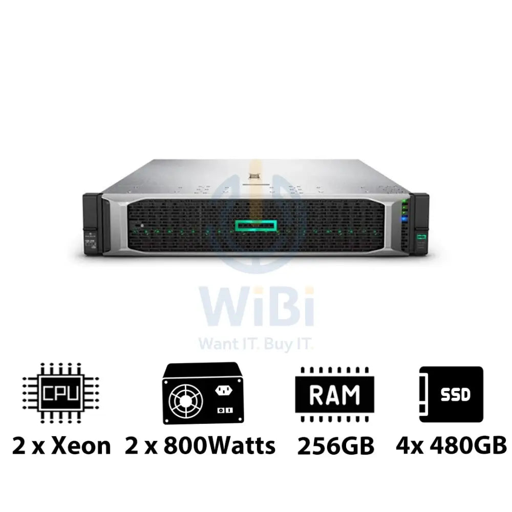 HP ProLiant DL380 G10 - 2x Xeon-2.40GHz / 2x 10-Cores / 256GB / 4x 480GB SSD / 2x 800Watts / Rack(2U) Server &