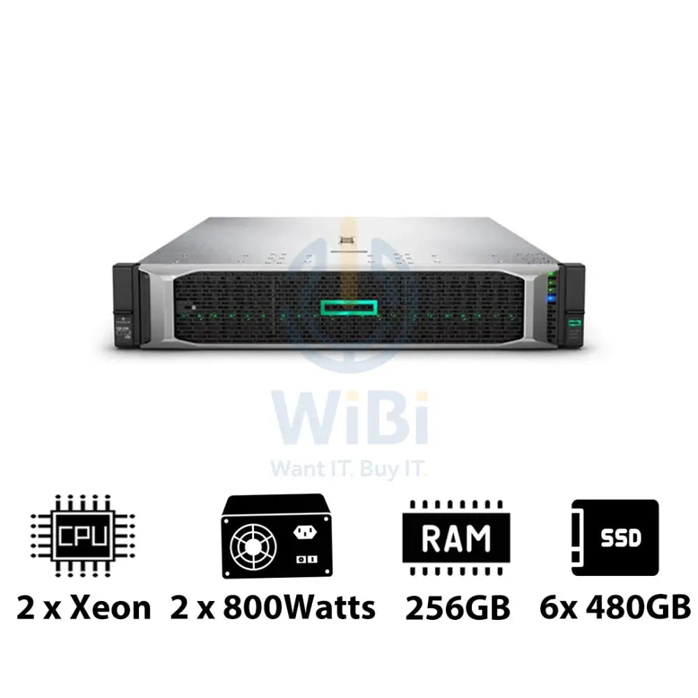 HP ProLiant DL380 G10 - 2x Xeon-2.40GHz / 2x 10-Cores / 256GB / 6x 480GB SSD / 2x 800Watts / Rack(2U) Server &