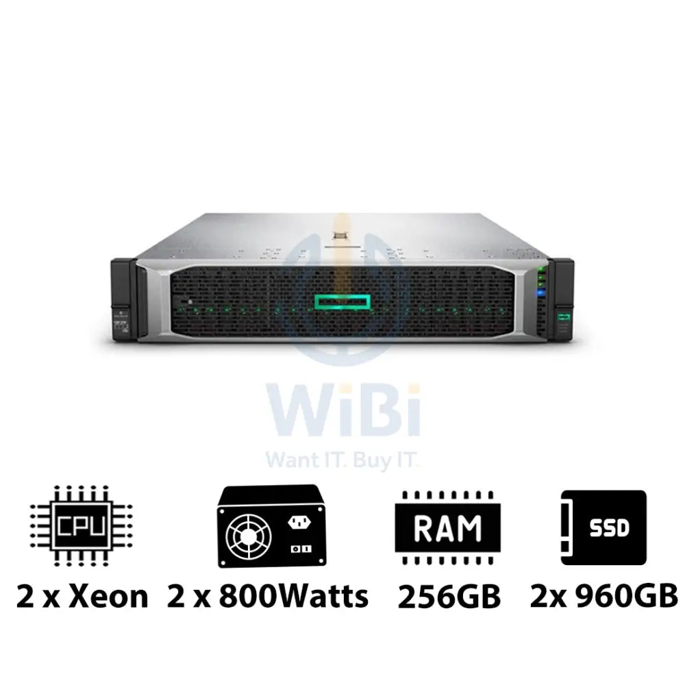 HP ProLiant DL380 G10 - 2x Xeon-2.40GHz / 2x 10-Cores / 256GB / 2x 960GB SSD / 2x 800Watts / Rack(2U) Server &