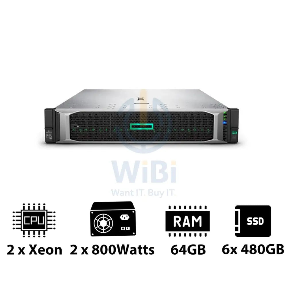 HP ProLiant DL380 G10 - 2x Xeon-2.40GHz / 2x 10-Cores / 64GB / 6x 480GB SSD / 2x 800Watts / Rack(2U) Server &