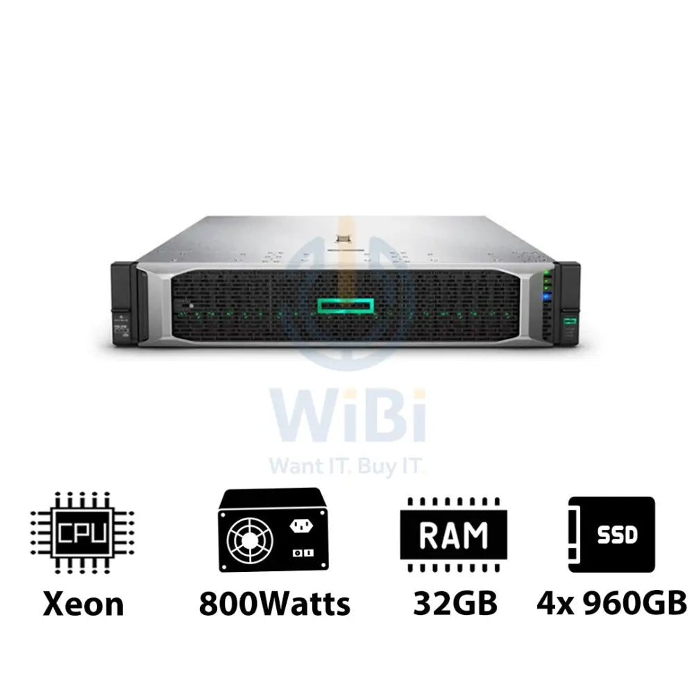 HP ProLiant DL380 G10 - Xeon-2.40GHz / 10-Cores / 32GB / 4x 960GB SSD / 800Watts / Rack(2U) Server & Workstations >