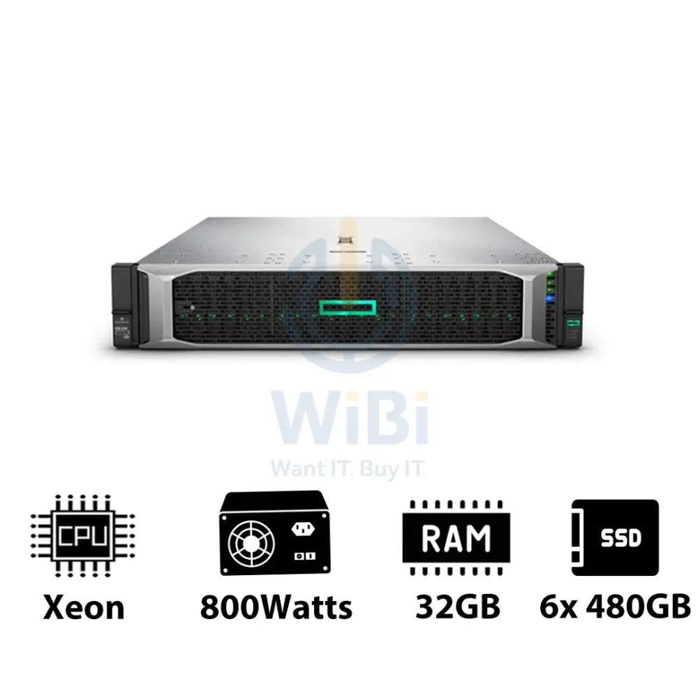 HP ProLiant DL380 G10 - Xeon-2.40GHz / 10-Cores / 32GB / 6x 480GB SSD / 800Watts / Rack(2U) Server & Workstations >